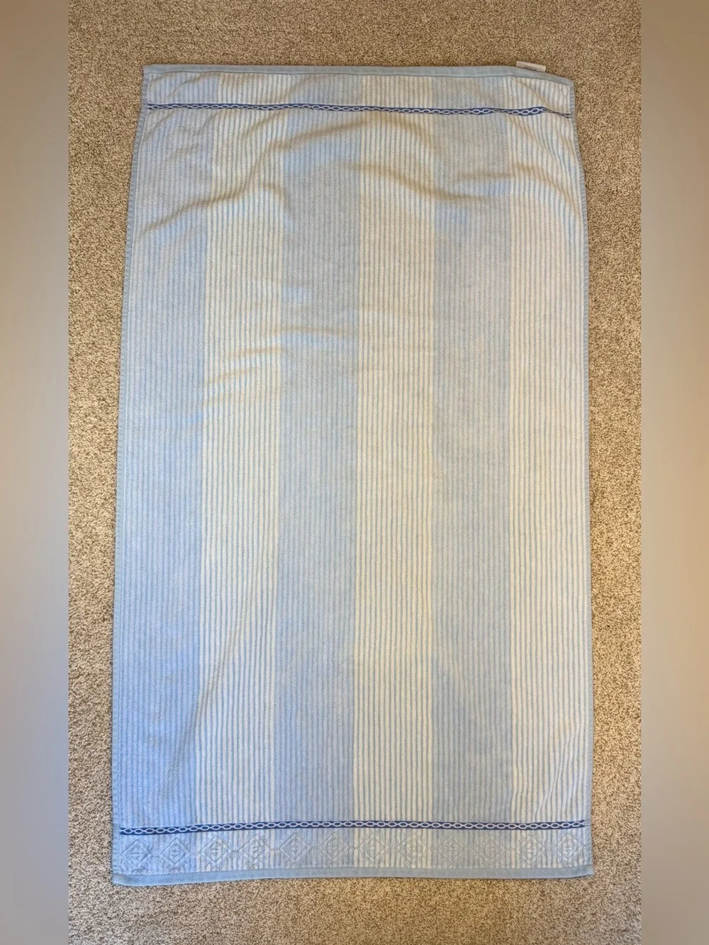 Vintage Bianca Jacquard Soft 100% Cotton 2Pc Bath Towels Portugal Blue Stripe